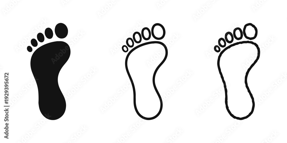 Obraz premium Foot Print Icons Set. Human Barefoot Hand-Drawn Symbol Vector Collection.