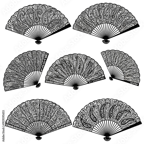 Vintage Lace Fans Collection - Ornate Paisley Patterned Handheld Folding Fans