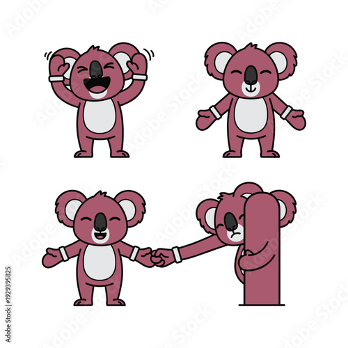Photography Cartoon koalas showing emotions and friendship on white background