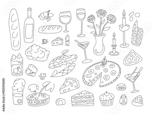Hand drawn food and drink doodle collection vector set