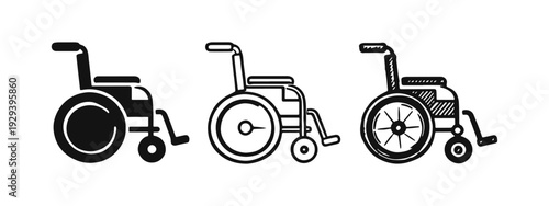 Wheelchair Icons Set. Accessibility Aid Hand-Drawn Symbol Vector Collection.