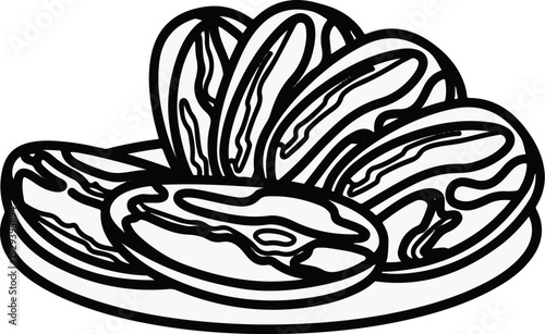 A simple line drawing displays a cluster of dried fruits arranged on a plate