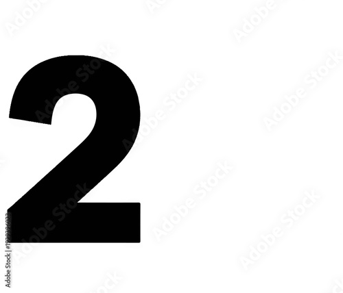 A bold, black numeral two is centrally positioned against a stark white background