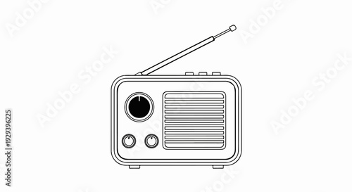 Vintage radio illustration with antenna and dials on white background