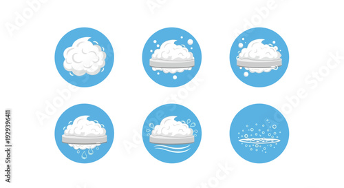 Cosmetic foam application process illustrated in circular graphics