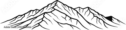 Stylized black and white mountain range illustration with sharp peaks and ridges