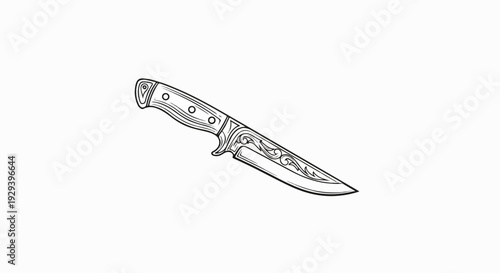 Ornate fixed blade knife with detailed handle and decorative blade etching