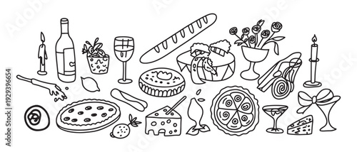  Hand drawn food and drink doodle collection vector set