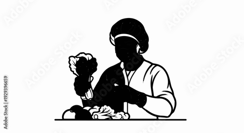 Person in chef's hat preparing fresh vegetables