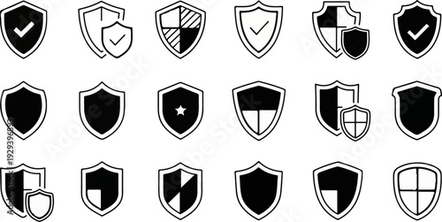 Diverse shield icons representing security, protection, and verification