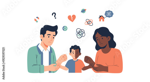 Family Divorce and Separation: Child Caught in Parental Conflict and Custody Challenges Illustration