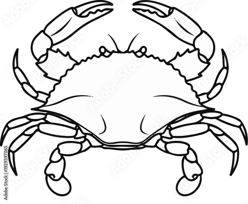 Stylized line drawing of a crab with claws and legs extended