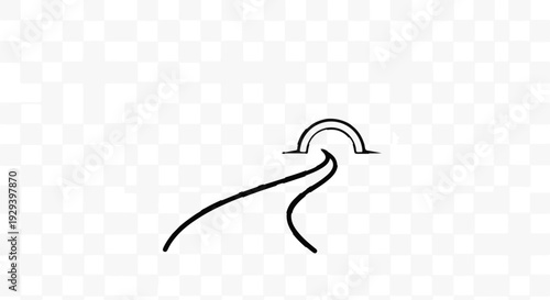Simple sketch of a curved road leading under a bridge