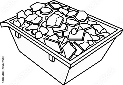 Skip bin overflowing with broken pieces
