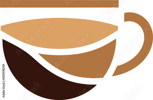 Brown coffee cup with handle and saucer graphic design element for menu or advertisement