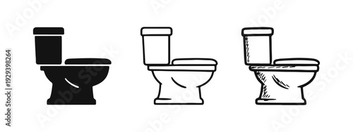 Toilet Bathroom Restroom and Water Closet Hygiene Icons Set. Sanitation and Lavatory Symbols.