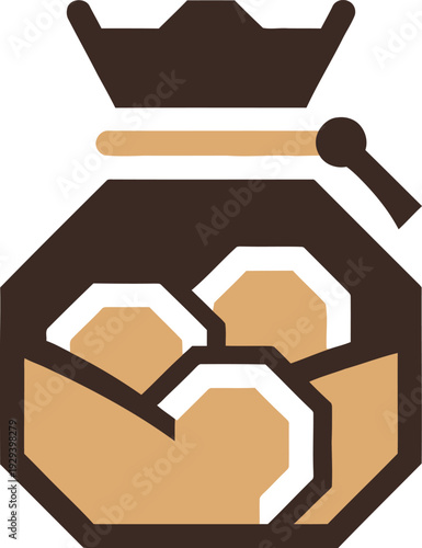 Brown tea bag with sugar cubes and spoon graphic illustration isolated on white background