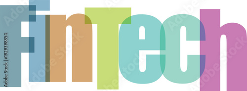 Colorful Fintech Typography Graphic with Overlapping Transparent Letters