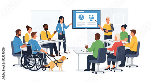 Inclusive Business Meeting: Diverse Team, Disability Inclusion, and Accessibility Training for Equal Opportunities