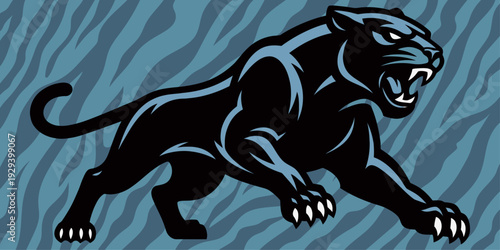 Powerful black panther, depicted in a dynamic illustration.