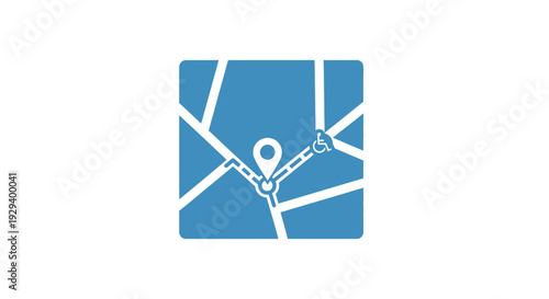 Blue Map Icon with Location Pin.