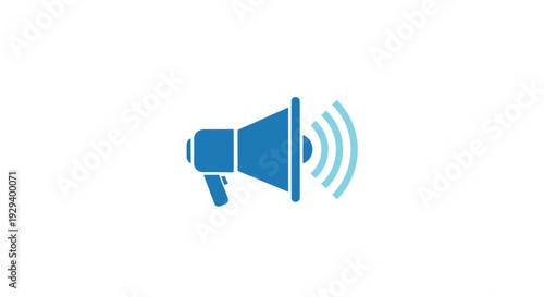 Blue Megaphone Icon With Sound Waves.
