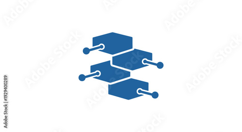 Blue hexagon link chain graphic symbol.