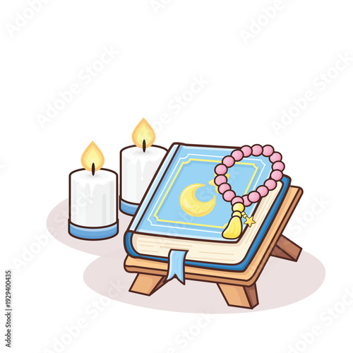 Quran holy book vector cartoon illustration