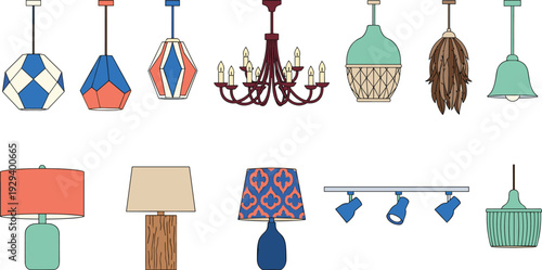 Modern and Vintage Light Fixtures Collection with Pendant Lights, Chandeliers, Table Lamps, and Ceiling Lights for Home Decor and Interior Design