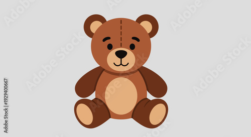 Cute cartoon brown teddy bear sitting on white background.
