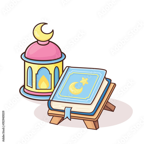 Quran holy book vector cartoon illustration