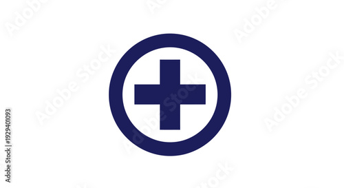 Blue Medical Cross Symbol in Circle.