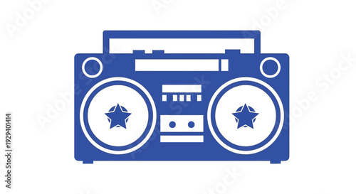 Blue Boombox with Cassette and Stars.