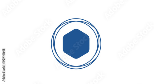 Blue Hexagon Icon with Double Circle Border.