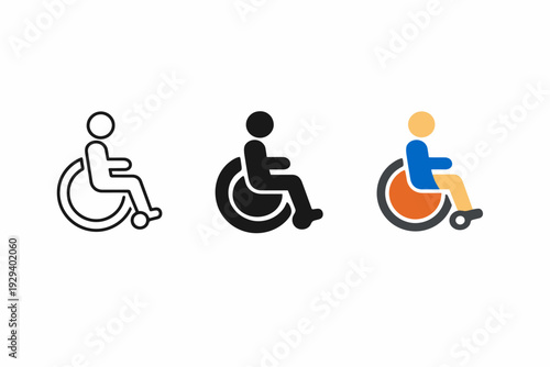 Icon set: people in wheelchairs using different styles