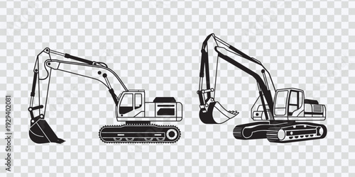 Excavator Machine Construction Equipment Icon Vector