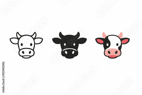 Cartoon cow faces in black and white with colorful expressions
