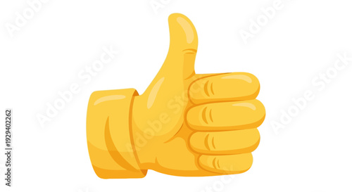 A yellow hand giving a thumbs up gesture on a white background.