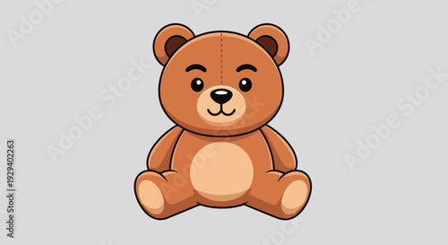Cute cartoon teddy bear sitting on a gray background.
