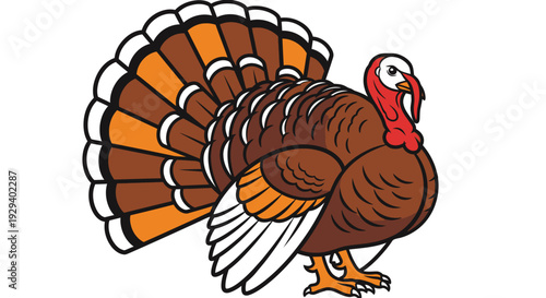 Colorful cartoon illustration of a turkey bird.