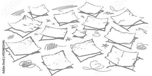 Hand-Drawn Torn Paper Scraps and Doodle Texture Elements for Collage and Design white background.