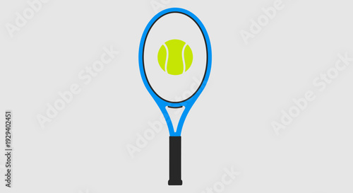 Tennis Racket with Yellow Tennis Ball on White Background.