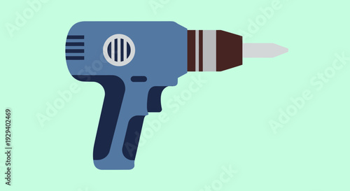 Electric Drill Tool on Light Green Background.