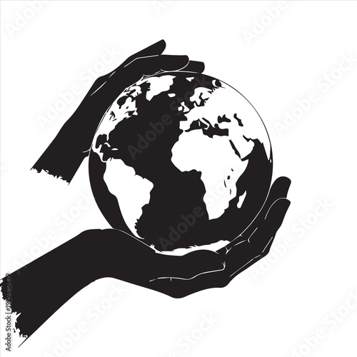 A hand holding the blue globe symbolizes a global business concept and planet protection, highlighting the importance of ecology and nature care to save our green world