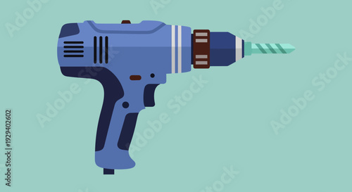 Blue cordless electric drill on a light green background.