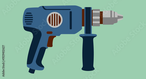 Blue Electric Drill on a Green Background.