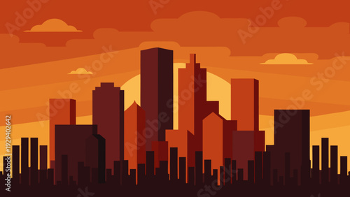 Houston Downtown Sunset Skyscrapers Cityscape