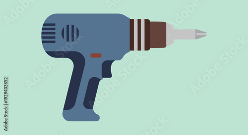 Electric drill tool on a light green background.