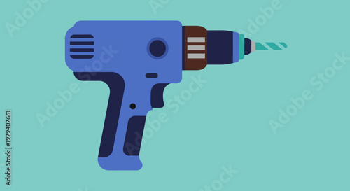 Blue electric drill on a teal background.