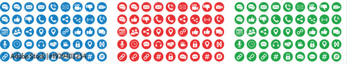 Large set of colorful social media and communication icons in circles